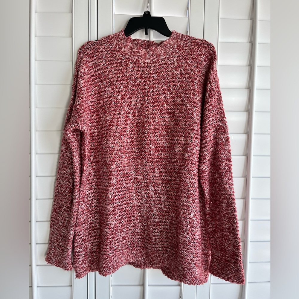 St JOHN'S BAY Cozy Long Sleeve Turtle Neck Red & White Knit Sweater Size XL